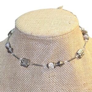 Treska‎ Silver Brutalist Minimalist Beaded Station Chocker Necklace New